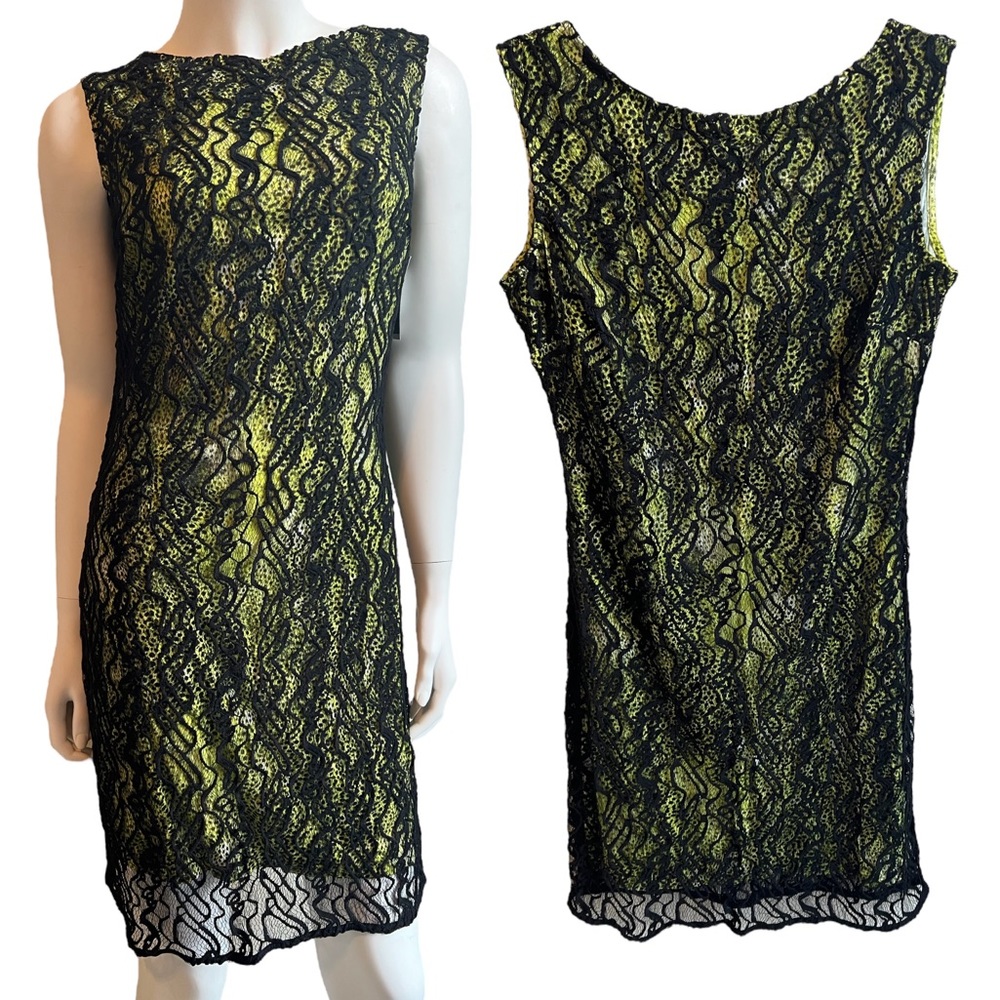 *NWT* Ivonne Black & Green Lace Cheetah Print Dress